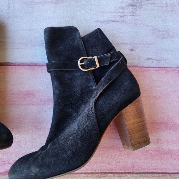 & Other Stories Black Suede Leather Buckle Block Heel Ankle Booties Women's 9US - Picture 5 of 11